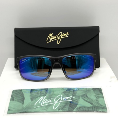#ad Maui Jim Pokowai Arch B439 11M Translucent Grey Sunglasses Polarized Blue Lens $137.68