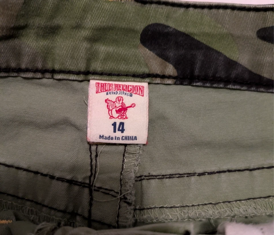 Pantalones Cortos De Colección True Religion Camuflados Carga Niños Grandes Verde Negro Herradura Y2K Foto 3 de 4