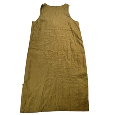 Garnet Hill 100% Linen Sleeveless Split Button Side Maxi Dress Golden Olive XL