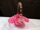 Vintage Fenton Cranberry Opalescent Glass Coin Dot Basket 7" Tall  INV2