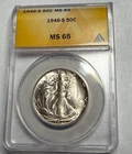 1946-S icy gem BU frosty WALKING LIBERTY U.S. silver half dollar. ANACS MS65 #36