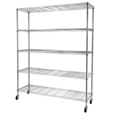 5 Tier 71"H Wire Shelving Rolling Metal Shelf Rack with Wheels Storage Chrome