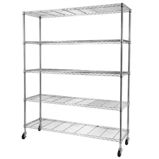 5 Tier 71"H Wire Shelving Rolling Metal Shelf Rack with Wheels Storage Chrome