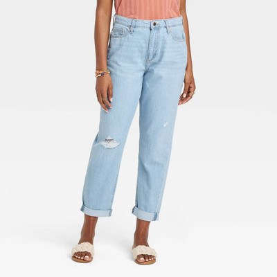 Universal Thread Women Mid-Rise Distressed Boyfriend Jeans Ankle-Length