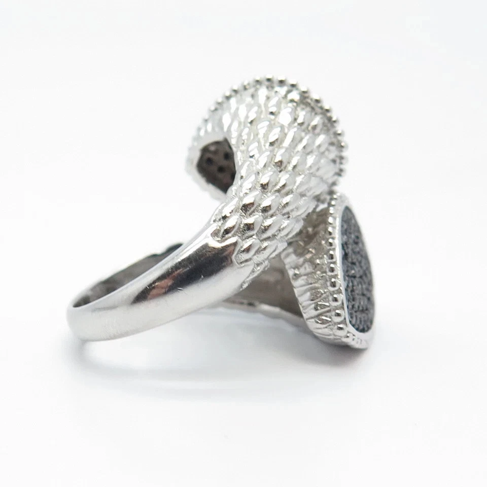 1.56ct Round Cut Simulated Black Onyx/CZ Bypass Band Ring 14k White Gold Plated - Image 4 of 4