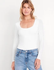 Old Navy Women's Small ~ White Double Layer Long Sleeve Scoop Neck Bodysuit NWT