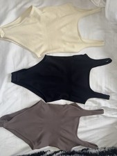 Bodysuit Ribbed Womens Size Small Sleeveless Stretchy Set Of 3 NWT