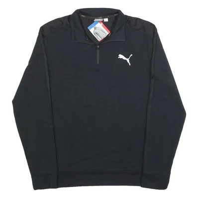 PUMA Sweat À Capuche Noir En Mélange De Coton Pour Homme L Demi-Zip Sportswear - Photo 1/4