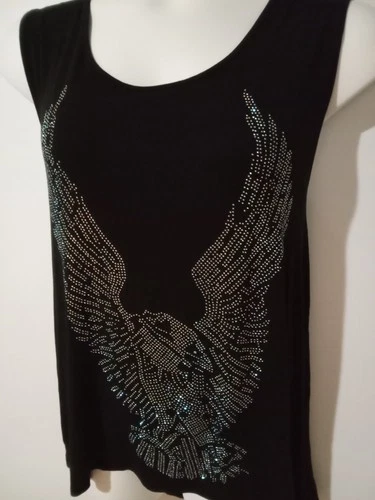 Vance Bikerwear Women's 3X Black Tank Top Studded Eagle Punk Lace Back Gothic 