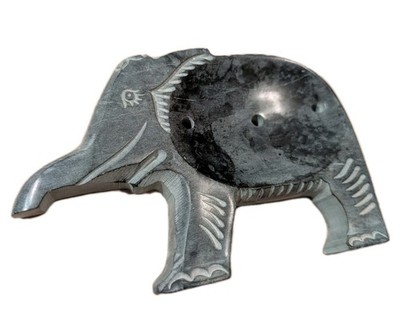 Hand Carved Black Grey Stone Elephant Vintage Soap Dish 6x4 Animal Trinket Dish 