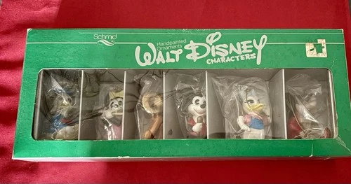 Vintage Walt Disney Ornaments Schmid Character Set Of 6 Hand Painted MIB Japan