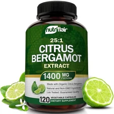 Nutriflair Organic Citrus Bergamot 1400Mg, 120 Capsules - 25:1 Citrus Bergamia -