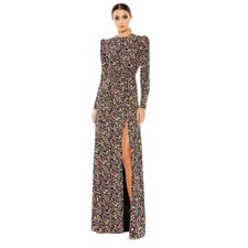 Mac Duggal NEW Size 22 Black Floral Multi Long Sleeve Gown Style Style 26916