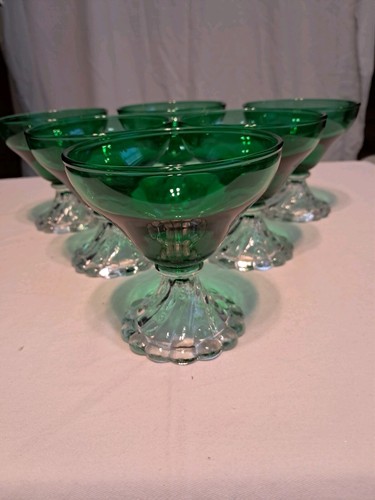 Set Of 6 Anchor Hocking GREEN BOOPIE Burple Sherbet Champagne Glasses 3.75" - Picture 3 of 4