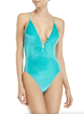 Trina Turk Aqua Blue Velveteen Underground One Piece Swimsuit L53159 Size 6