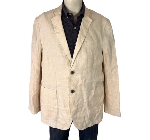 Tasso Elba Sport Coat Jacket 10% LINEN Ivory 2 Button Breathable Men's 46R