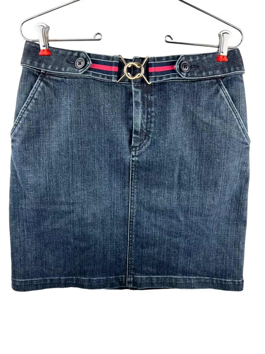 TALBOTS Petites Women s Skirt Denim Pencil Stretch Belted Blue