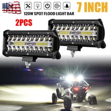 2PC 7inch 1200W LED Work Pods Light Bar Spot Flood Truck Offroad Fog Driving 4WD