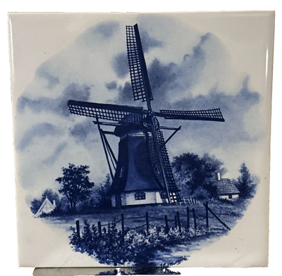 Royal Sphinx Blue And White Ceramic Tile Windmill Holland 6''