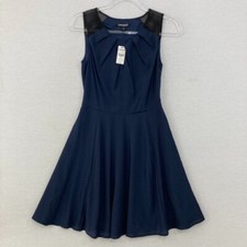 New Express size 2 Navy Sleeveless Fit and Flare Mesh Detail Side Zip Dress