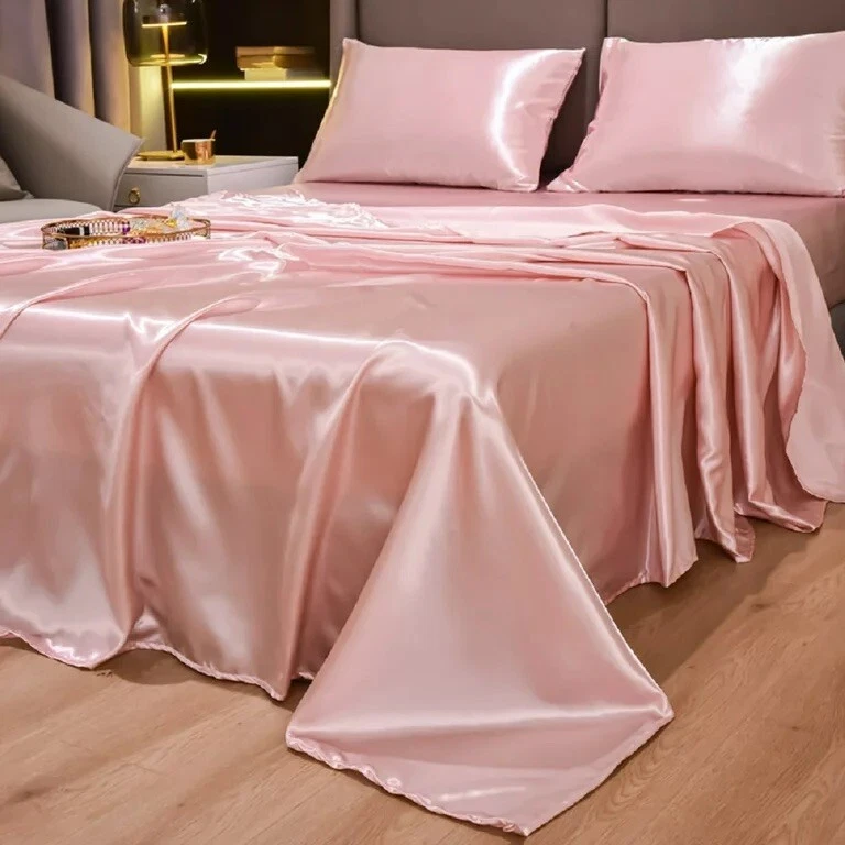 Satin Luxury Silky Bed Sheets 1800 Microfiber Sheet Set 4 Pcs 4 Colors - Image 3 of 4