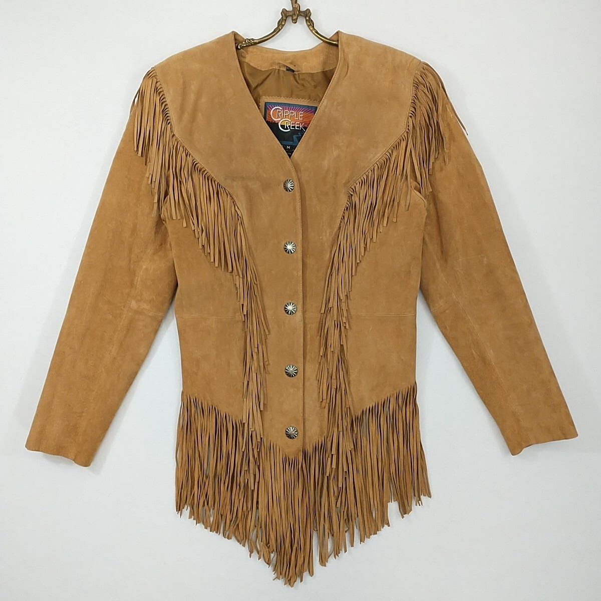 Cripple Creek, Golden Tan Suede Leather Fringe Jacket Size Medium