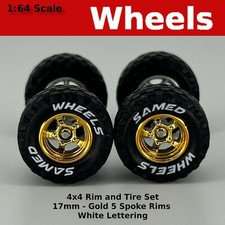 17mm White Lettered 4x4 Truck Tire Sets - Gold 5 Spoke For Hot Wheels 17mm White Lettered 4x4 Truck Tire Sets - Gold 5 Spoke For Hot Wheels