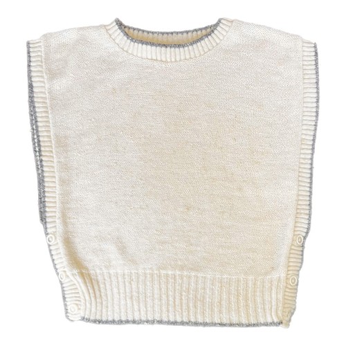 Vintage Sweater Vest Top 70s Mod Cream Sleeveless Knit Top - Womens Small - Picture 8 of 8