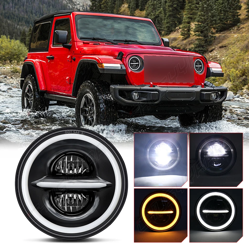 Pair 7" inch Round LED Halo Headlight DRL Beam For 1979-1985 Mazda RX7 /  808 - Image 4 of 4