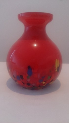 Kralik, Red, Orange, Spatter, Splatter, Bulbous, Glass, Vase. - Picture 2 of 19