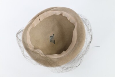 Vintage 50s Tonak Womens Wool Felt Lace Perch Hat Cap Beige  display picture 1