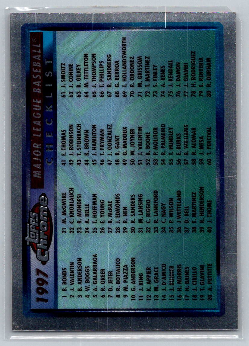 💎1997 Topps Chrome Baseball #165 Checklist - 💎