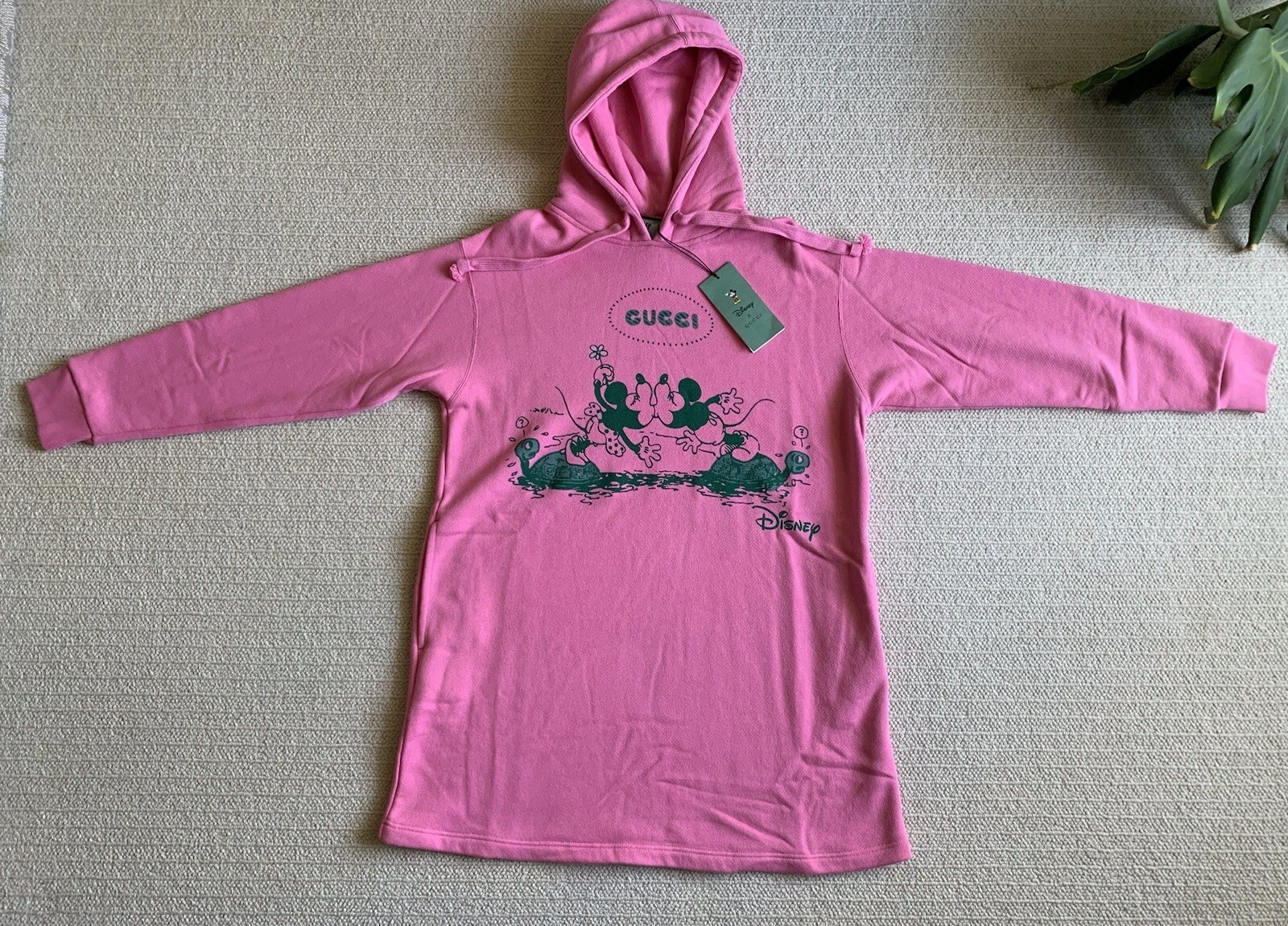 ROBE GUCCI DISNEY MICKEY MINNIE SOURIS IMPRIMÉ À CAPUCHE ROSE COTON FEUTRÉ NEUVE