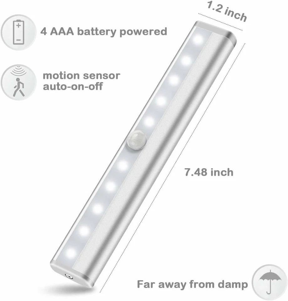 Paquete de 6 luces LED inalámbricas debajo del gabinete con sensor de movimiento que funciona con baterías Foto 2 de 4