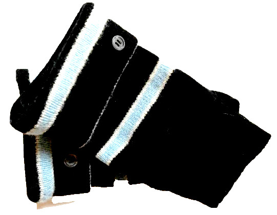 GUANTES SIN DEDOS NEGRO AZUL BLANCO 100% LANA DE CORDERO M GUANTES MEDIANOS RAYAS