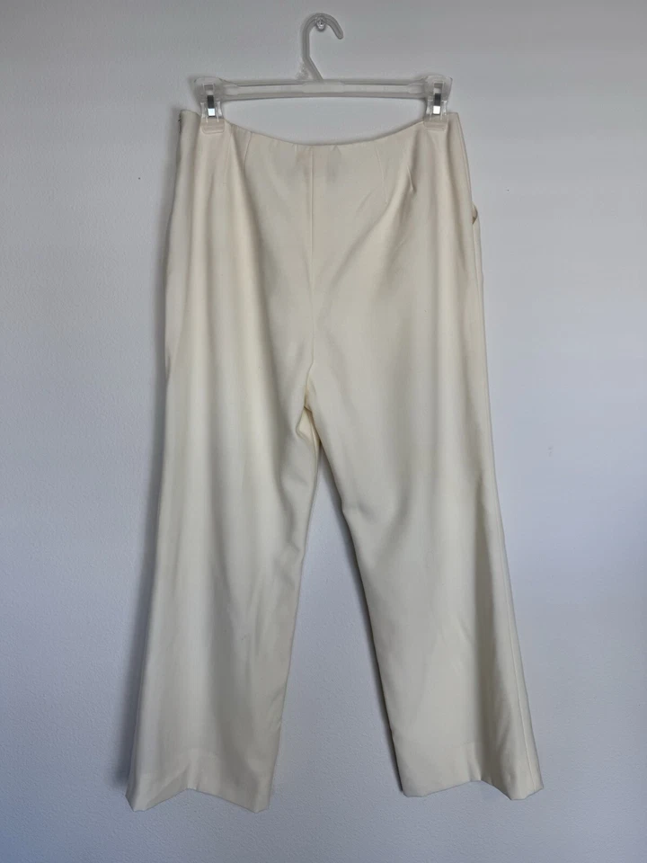 Pantalones Oscar de la Renta Lana Crema Pierna Ancha, Dobladillo Sin Acabar, Talla 14 Foto 2 de 4