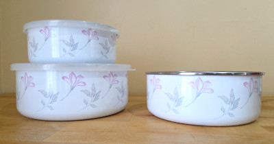 Pink Trio (Flowers) Nesting Metal Storage Bowls by Corelle, Your Choice!