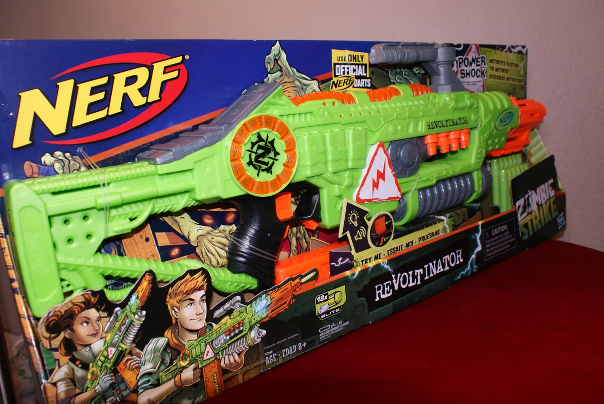 NERF Revoltinator Zombie Strike Toy Blaster with Motorized Lights Sounds &  18 Official Darts for Kids, Teens, & Adults