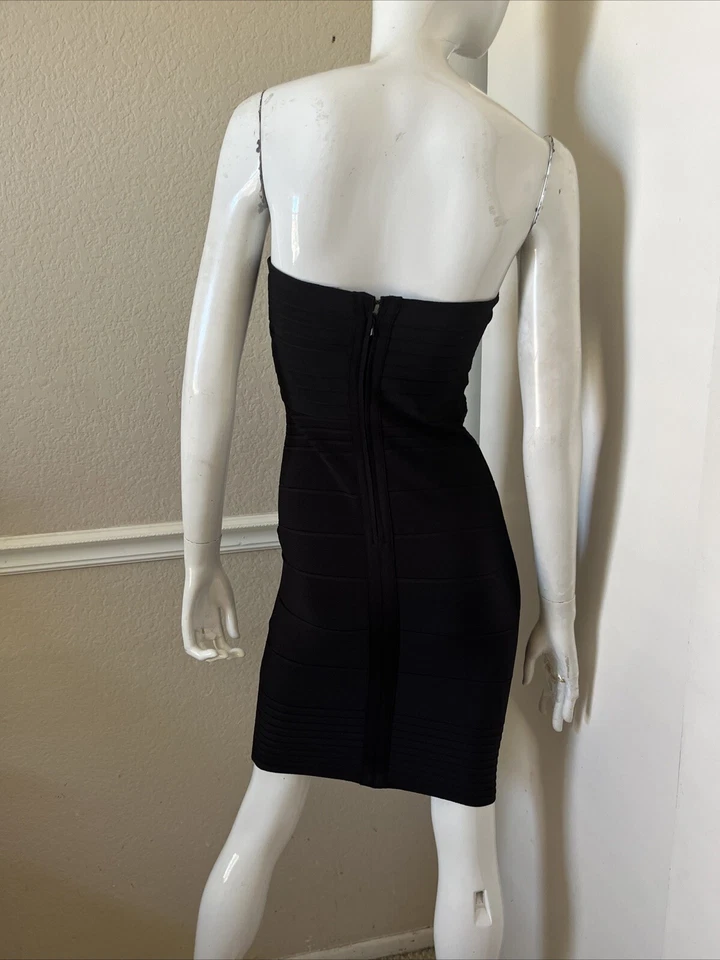 HERVE LEGER NEW! Black Strapless Bandage Bodycon Stretch Dress Sz L - Image 4 of 4