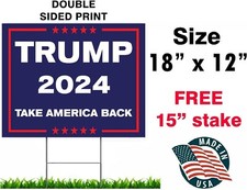 TRUMP 2024 TAKE AMERICA BACK 18"x12" YARD SIGN WITH STAKE PENCE WHOLESALE USA
