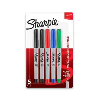 Sharpie Permanent Markers, Ultra Fine Point, Assorted Colors 5 Count