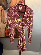 Farm Rio Toucanissimo Long Sleeve Print Wrap Burgundy Dress Size M