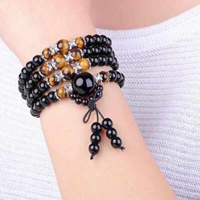 Obsidian bracelet tiger eye stone bracelet 108 beads rings crystal Cuff
