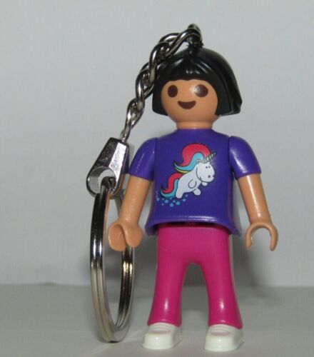 Playmobil Girl Unicorn Purple T-Shirt Keychain - combine your shipping cost - Afbeelding 1 van 6