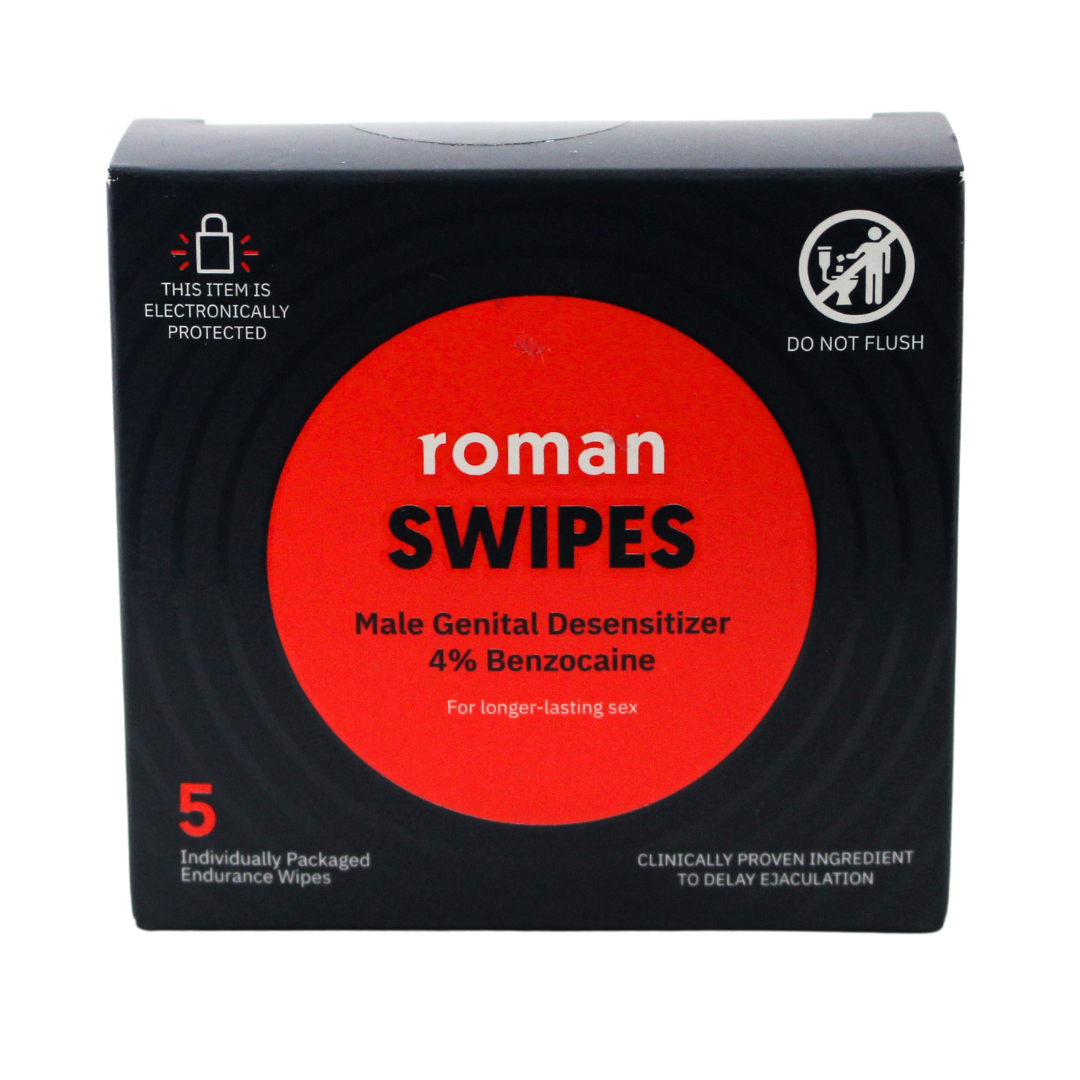 Roman Swipes, Pack of 5, 4 Benzocaine Wipes for Premature Ejaculation