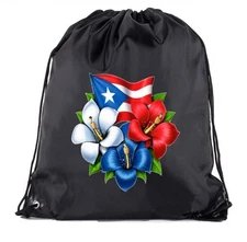 Puerto Rico Flag & Amapola Unisex Cinch Bag Free Shipping Rican Boricua