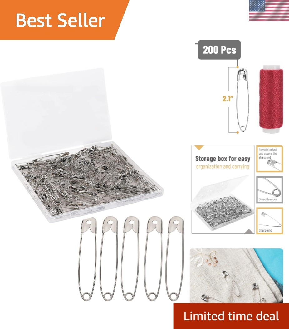 Bulk 200 Pack 2 Inch Heavy Duty Silver Safety Pins for Multipurpose Use