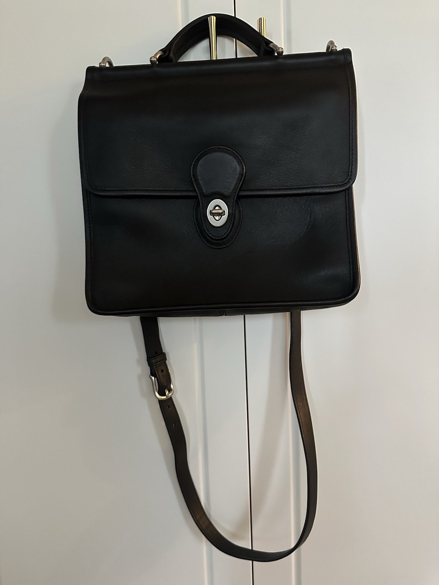 COACH / ショルダーバッグ/レザー/BLK/無地/F09927/WILLIS BAG/OLD/角スレ有 Coach Classic Willis Black Leather Crossbody Satchel Bag 9927 for