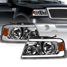 For 2004-2008 F150/Mark LT Chrome Crystal Headlights Signal Amber w/LED Tube Bar