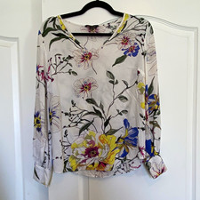 Banana Republic Women's Floral Pullover Blouse White Multicolor Round Neck M